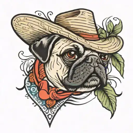 pug with straw hat tattoo design idea
