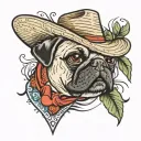 pug with straw hat tattoo design idea