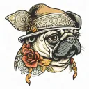 pug with straw hat tattoo design idea