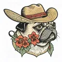 pug with straw hat tattoo design idea