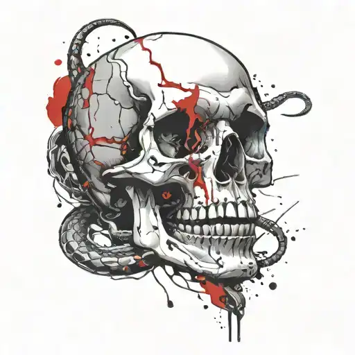 snake flowing through a skull tattoo design idea