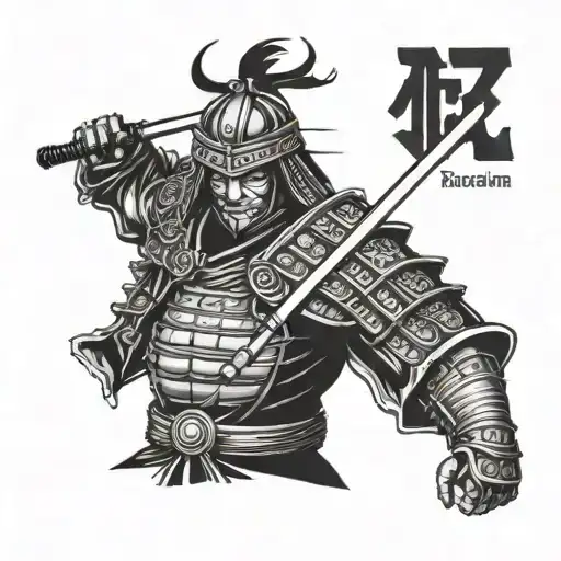 anime samurai in armor with sword on his side view tattoo design idea