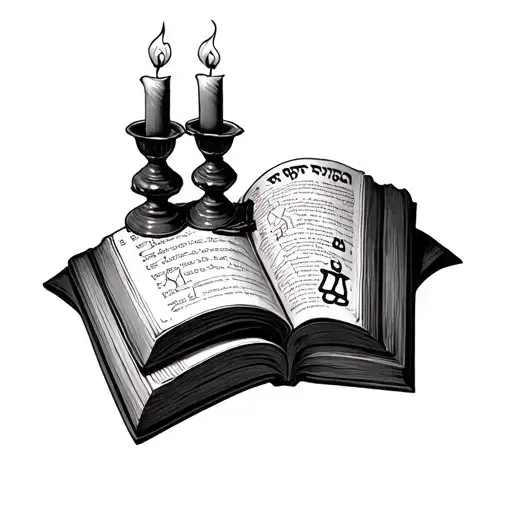 two candlesticks burning over a Jewish book open tattoo design idea