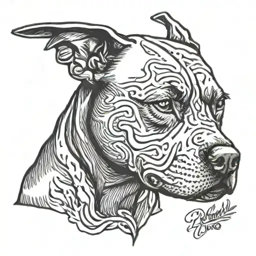 pit bull, childhood abuse awareness ribbon, alcoholism, Christian  tattoo design idea