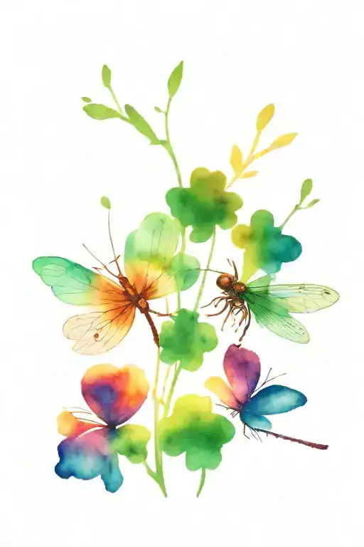 4 leaf clover with dragonflies pain hatred grief tattoo design idea