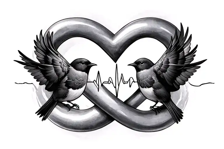 infinity sign with a heart beat line for dad who passed away with birds around the infinity sign  tattoo design idea