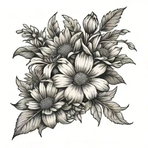 aster daisy primrose bouquet tattoo design idea