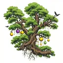 typical bayou  oak tree with spanish moss and mardi gras beads tattoo design idea