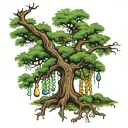typical bayou  oak tree with spanish moss and mardi gras beads tattoo design idea
