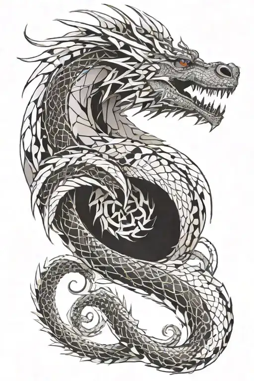 A dragon like the ones form game of thrones, only the face and neck should be visible.  molecular biology, dna tattoo design idea