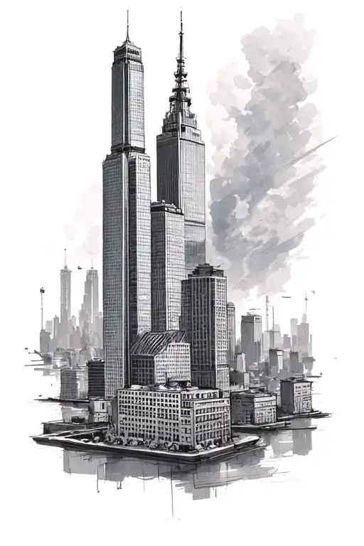 Generate a tattoo with the world's tallest skyscrapers on your forearm in the style of a sketch or drawing tattoo design idea
