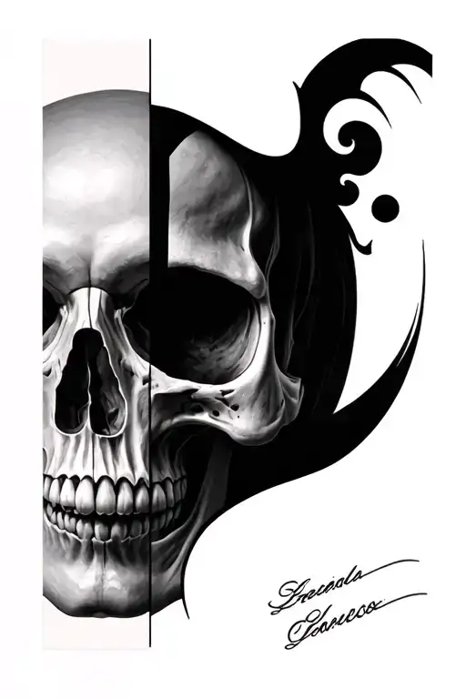 Half Face Half Skull tattoo design idea