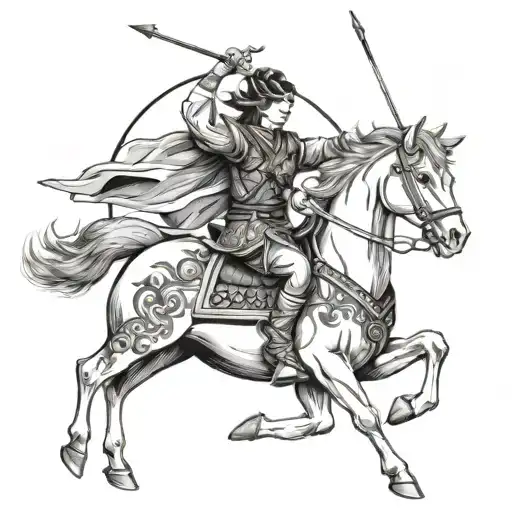 japanese sagittarius archer centaur being rided tattoo design idea