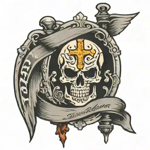 tombstone with banner wrapped tattoo design idea