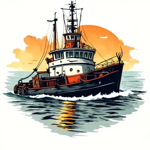 I want a tattoo of a tugboat pulling a ship. tattoo design idea