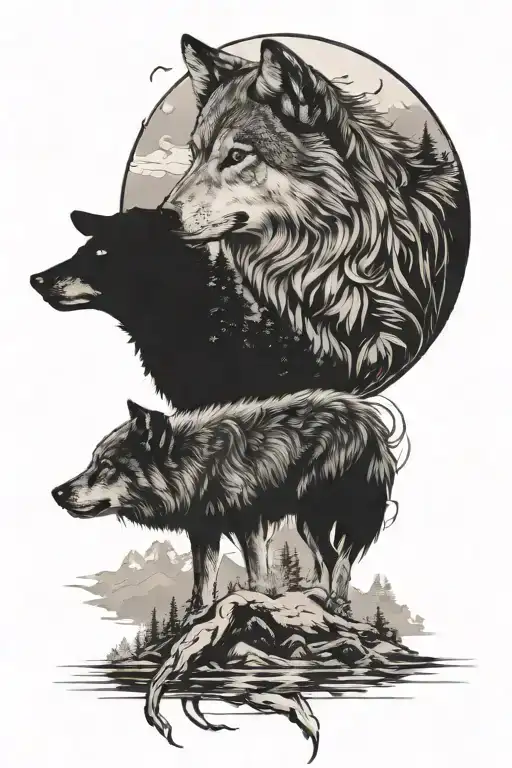 wolf watching over pack tattoo design idea