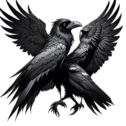 odin and ravens Huginn and Muninn tribal old school tattoo design idea