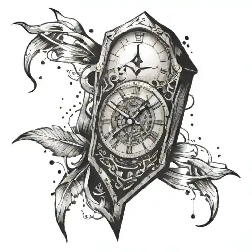 crossed coffin nails breaking a clock face tattoo design idea