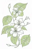 lilies and monstera leaf intertwined vines tattoo design idea