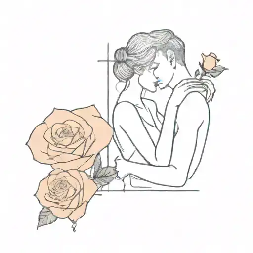 a man holding a women crying roses and a time glass tattoo design idea