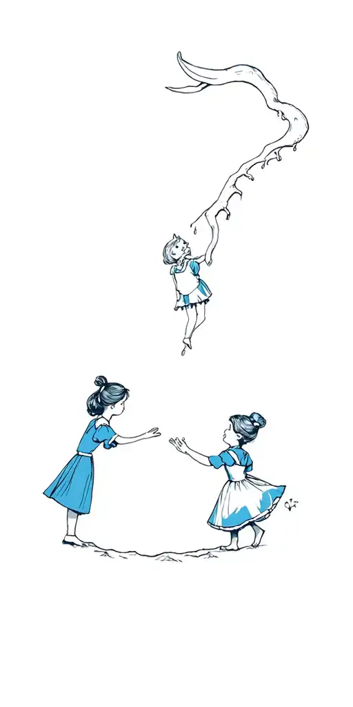 Two child's falling in the white rabbit hole like Alice in wonderland  tattoo design idea