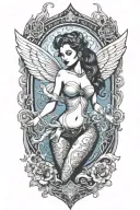 open book with whisp of smoke coming out of it that turns into a pinup fairy  tattoo design idea