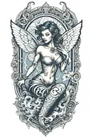 open book with whisp of smoke coming out of it that turns into a pinup fairy  tattoo design idea