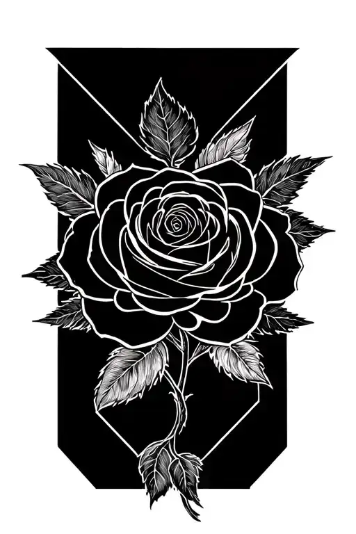 raven and black rose geometric shapes tattoo design idea