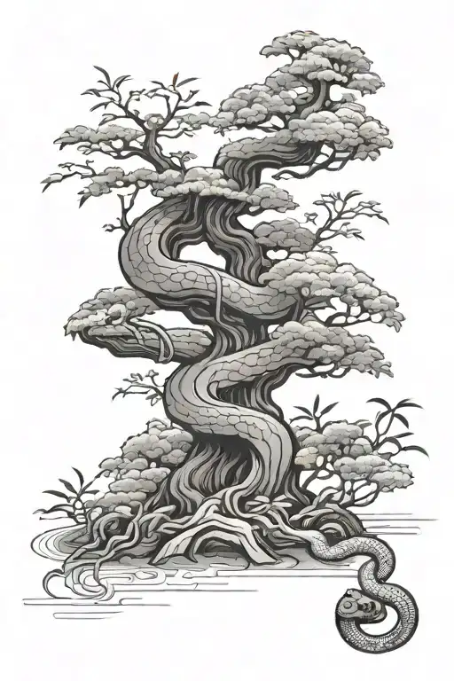 Bonsai tree with snake tattoo design idea