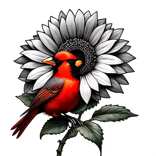 Red Cardinal sunflower tattoo design idea