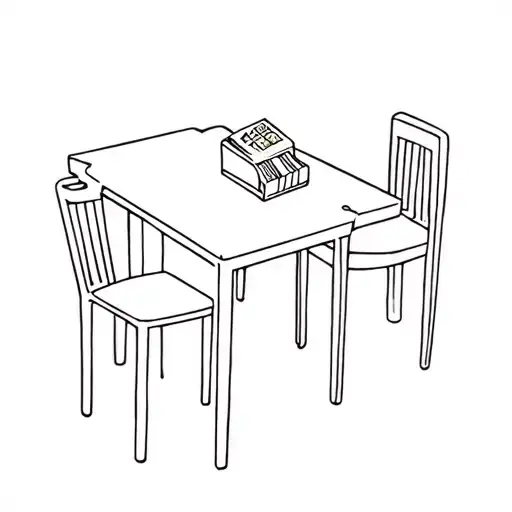 a table and chair with a pack of cigarettes on top of the table tattoo design idea