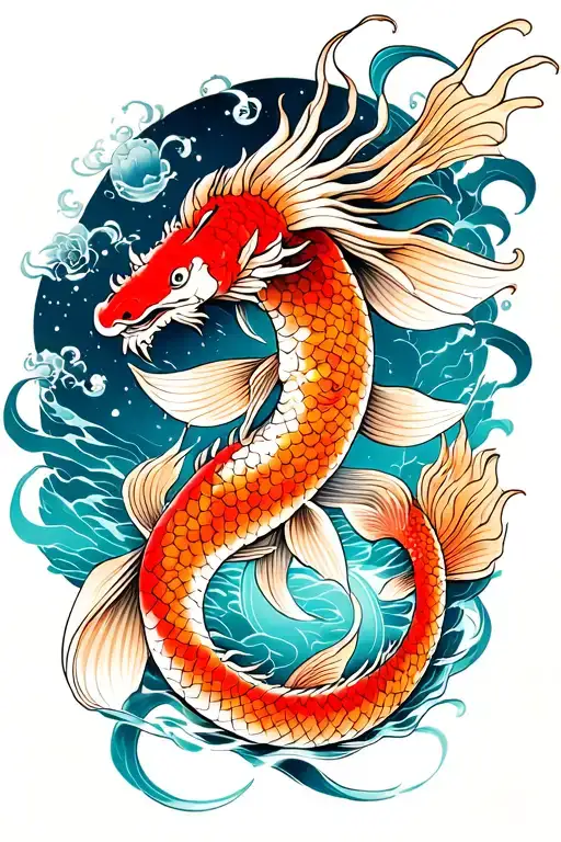 koi fish dragon buddha spaceman tattoo design idea