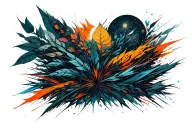 An abstract design symbolizing your diverse interests and hobbies, incorporating elements of ecology, programming, and project management tattoo design idea