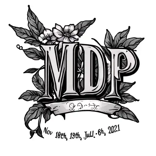 initials "MDP" and the date " Nov 18th, 1994-Jul 6th, 2021" tattoo design idea