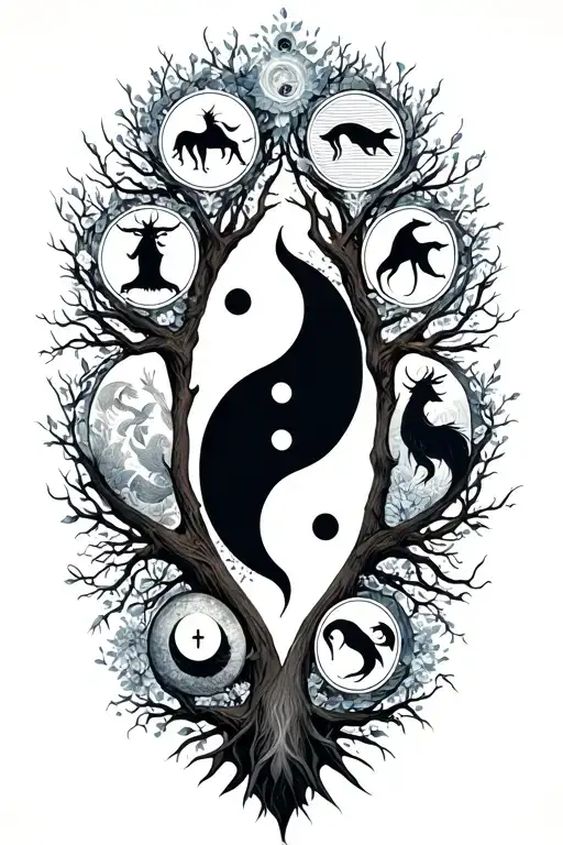 Make a conceptual tattoo family tree using zodiac signs. Make Taurus as center piece, add a yin and yang pisces and a li tattoo design idea