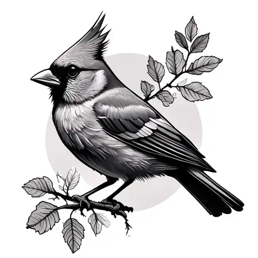 cardinal bird, minimal clean lines tattoo design idea