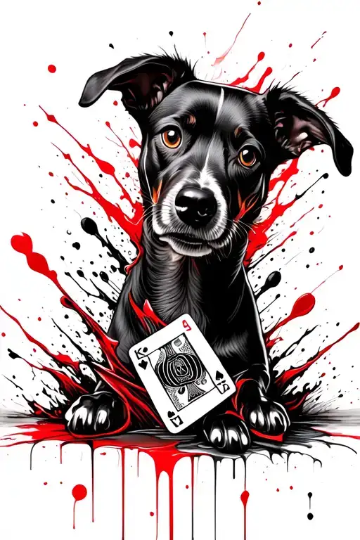 dog with playing cards in it's paw tattoo design idea