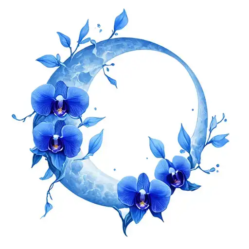 Aquarius constellation, blue orchids, moon tattoo design idea
