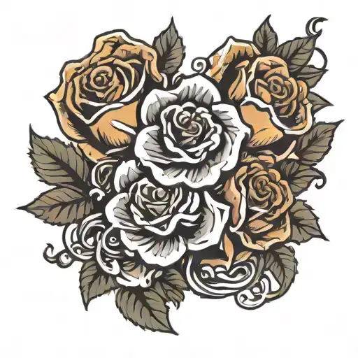 Old School tattoo desing with brass knuckles that are overgrown with three blooming roses. tattoo design idea