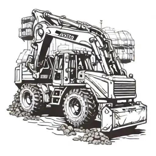 Design a half sleeve tattoo featuring heavy machinery like excavators and bulldozers in a dotwork style tattoo design idea