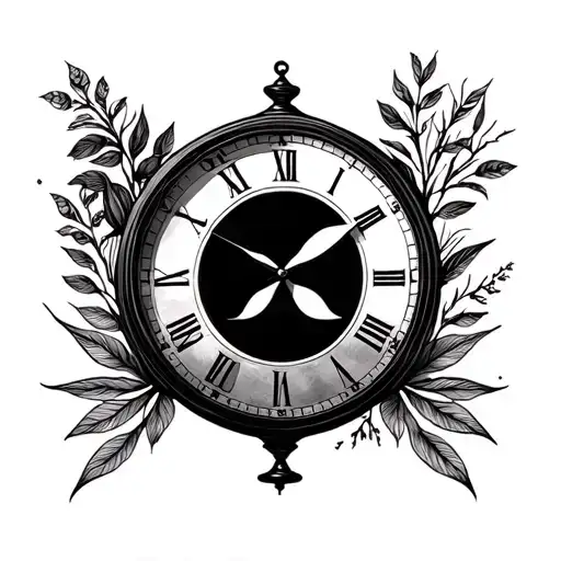 hourglass, infinity symbol, analog clock and nature tattoo design idea