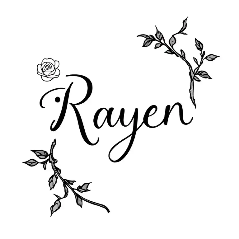 name "Rayen" in a rose vine tattoo design idea