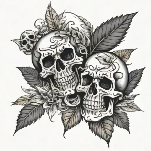 skulls pot leaf and smoke rising tattoo design idea