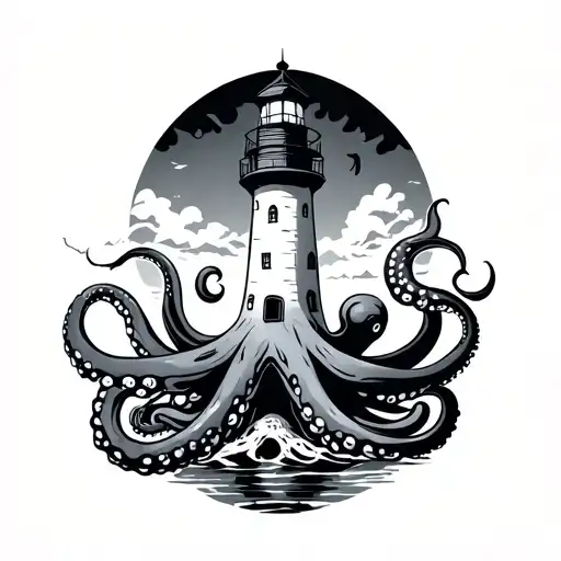 Octopus Lighthouse tattoo design idea