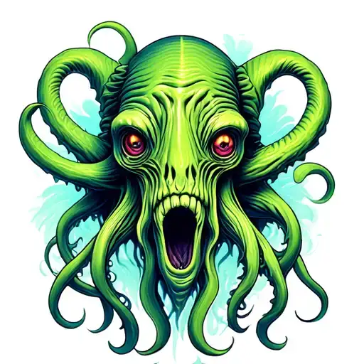 cthulhu head with cultist tattoo design idea