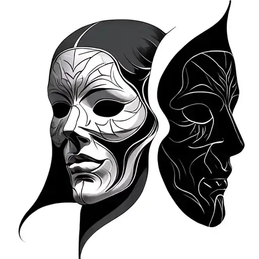 Dissociative Identity Disorder masks emerging tattoo design idea