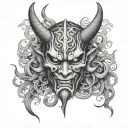 demon mask and smoke  tattoo design idea
