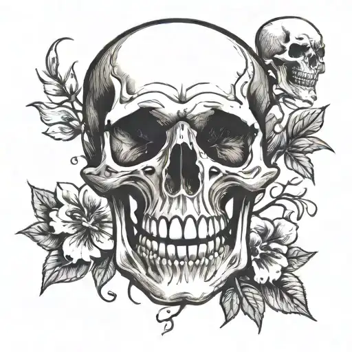 skull with mouth opened and flowers growing out of the mouth tattoo design idea
