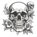 skull with mouth opened and flowers growing out of the mouth tattoo design idea