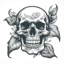 skull with mouth opened and flowers growing out of the mouth tattoo design idea